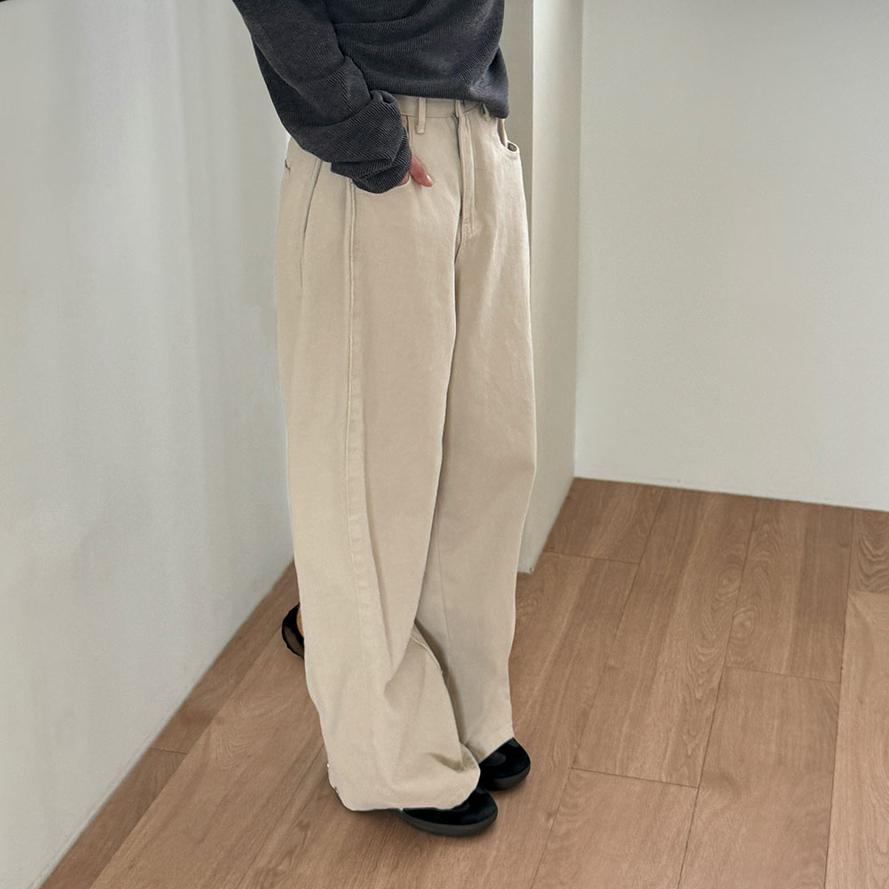 핀턱와이드팬츠 여성면바지 3기장 - 상세 이미지 3