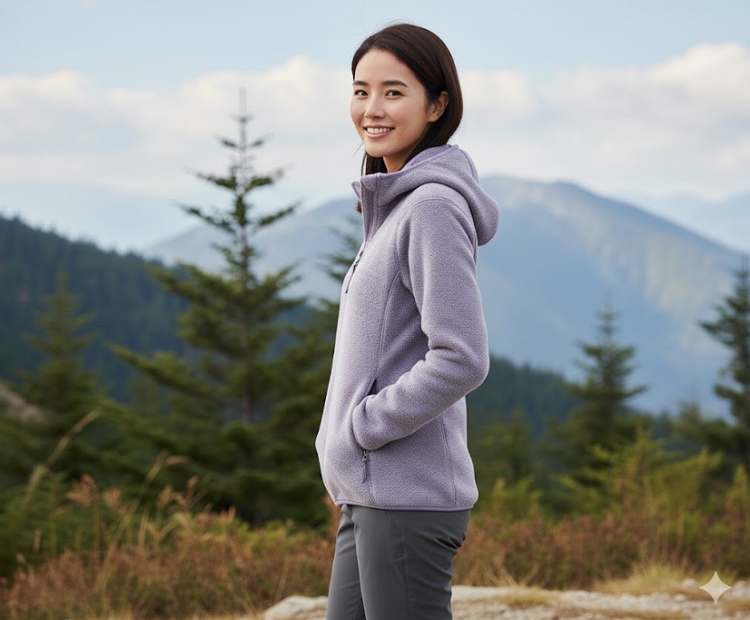 네파 여성 간절기 아우터 기모 플리스 후드 바람막이 자켓 - 상세 이미지 5