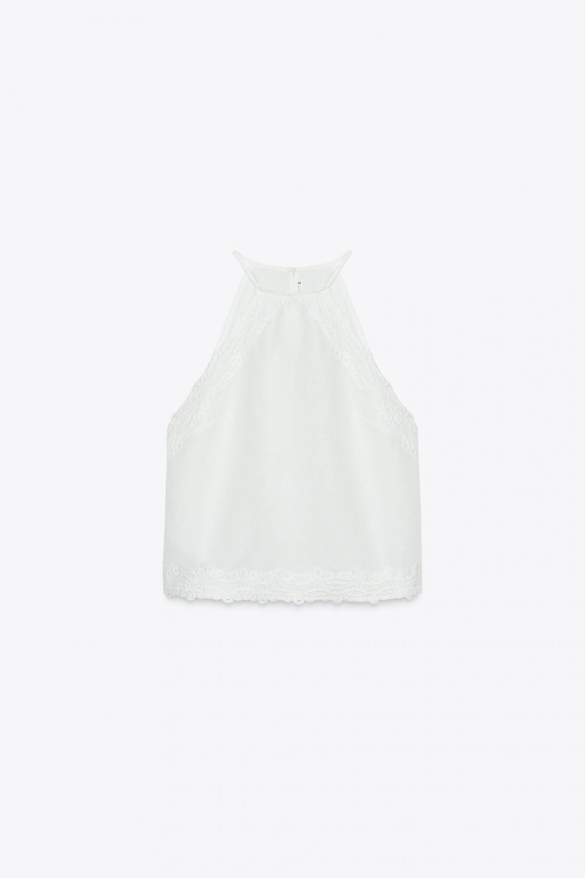 자라 크로셰 디테일 린넨 혼방 화이트 홀터넥 탑 5029/125 WHITE - 메인 이미지