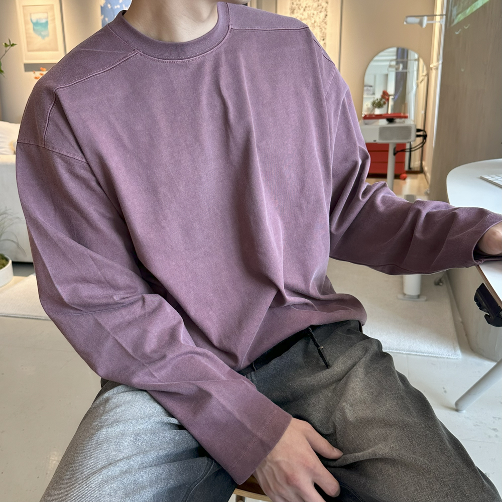 남자 긴팔티 피그먼트 오버핏 절개 이너 레이어드 티셔츠 - 상품 이미지