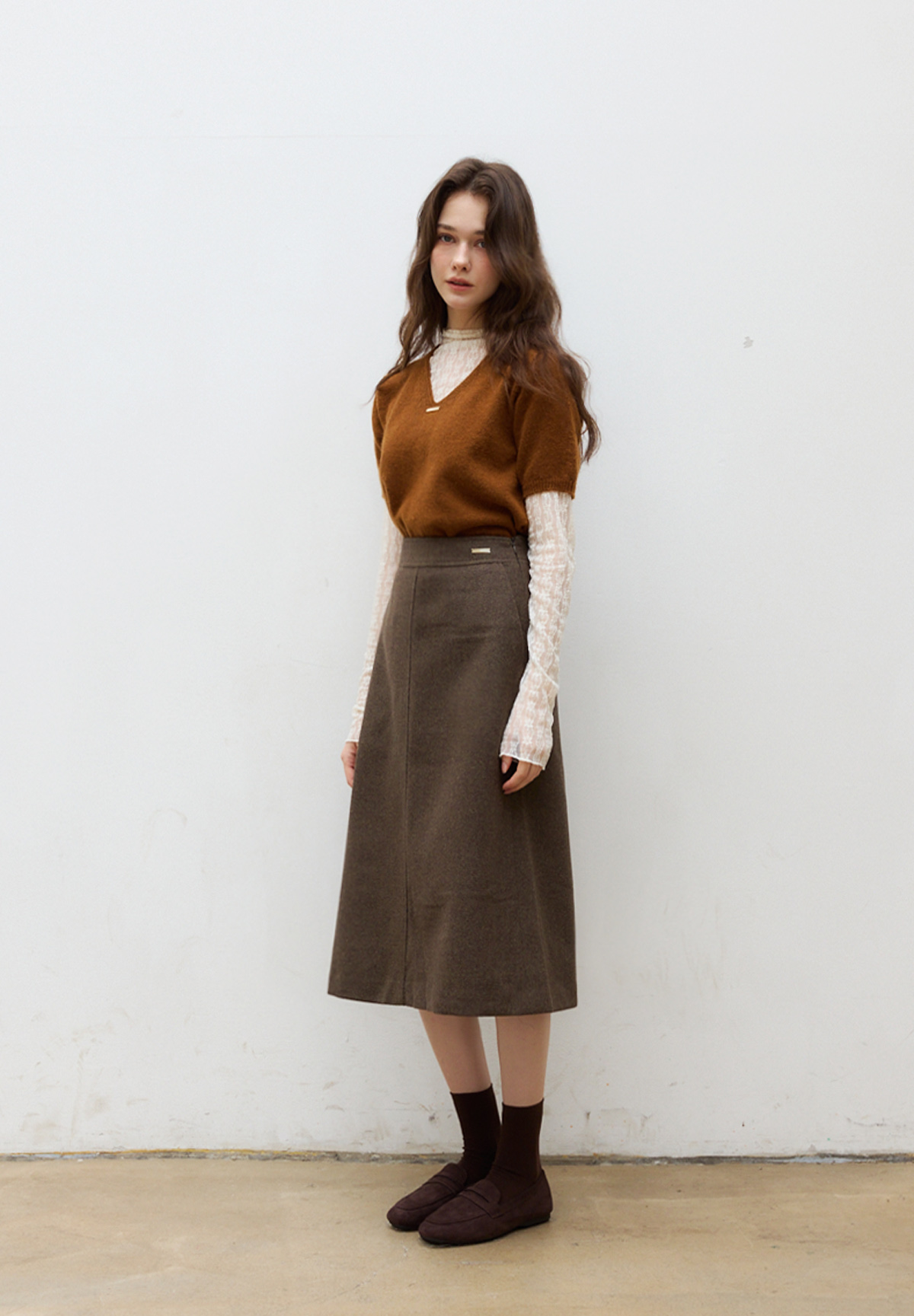 소프트 울 미디 A라인 스커트 (BROWN, 2 SIZE) - 상세 이미지 2