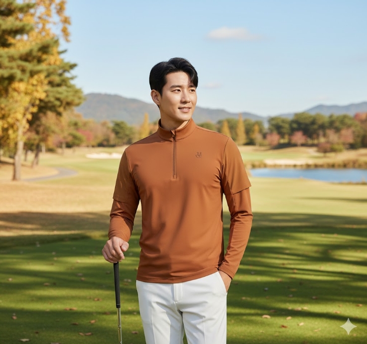 팬텀골프 남성 가을 스포티한 레이어드 필드룩 골프웨어 하이넥 긴팔티셔츠 - 상세 이미지 2
