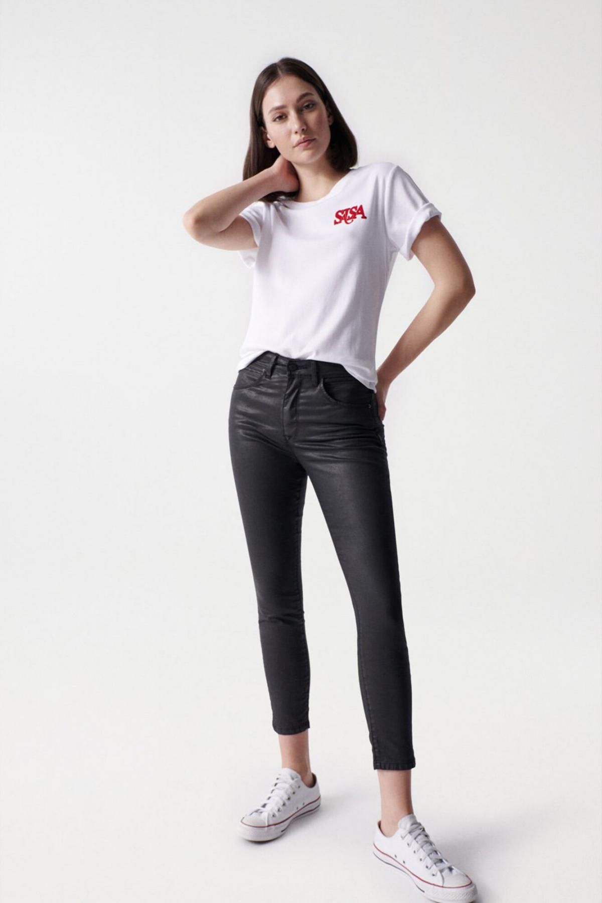 살사진스 코팅 블랙 하이웨이스트 크롭 푸쉬인 진 7180701 NEGRO - 상세 이미지 3