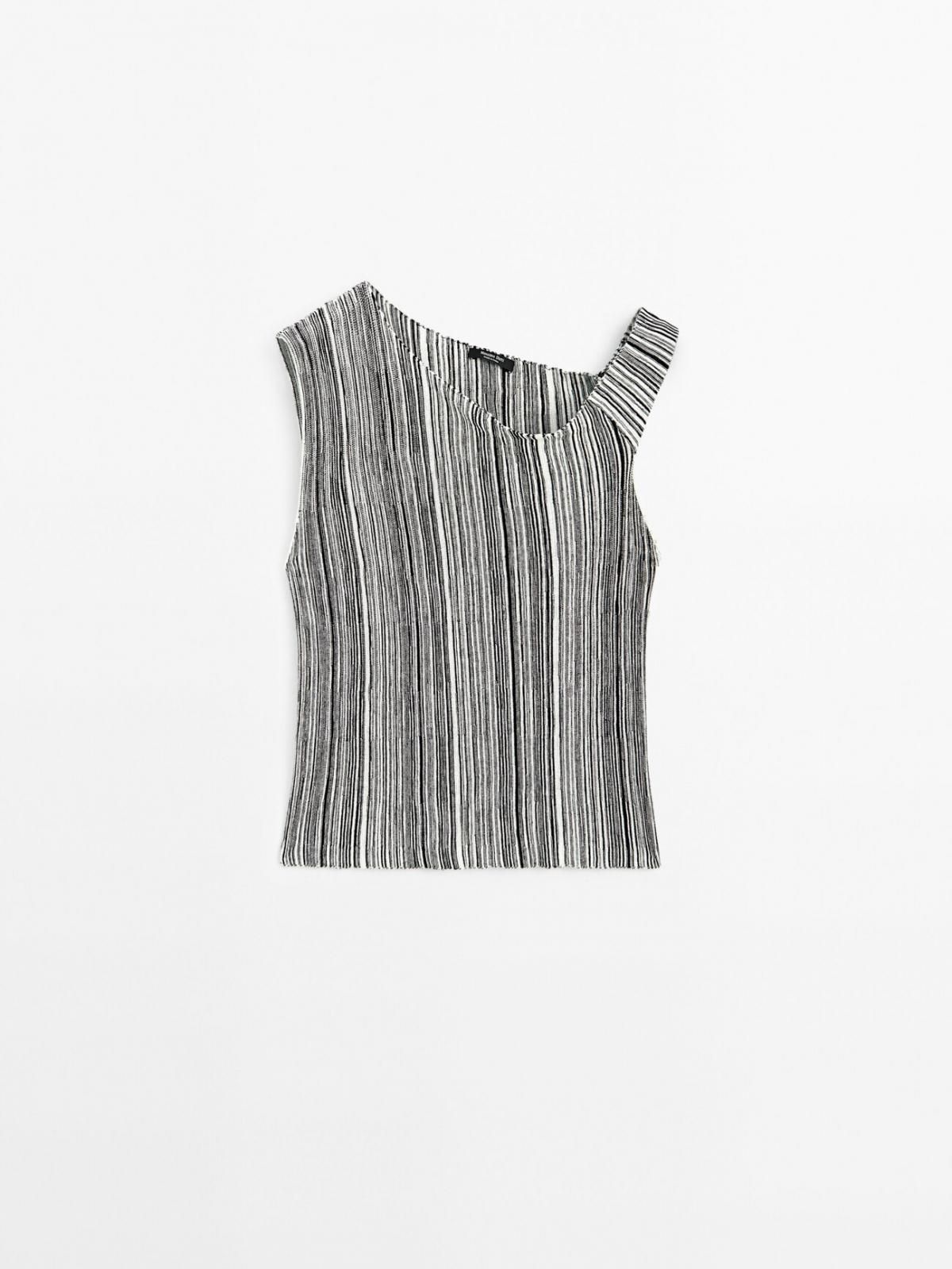 마시모두띠 스트라이프 비대칭 니트 민소매 탑 5711/561 BLACK - 메인 이미지