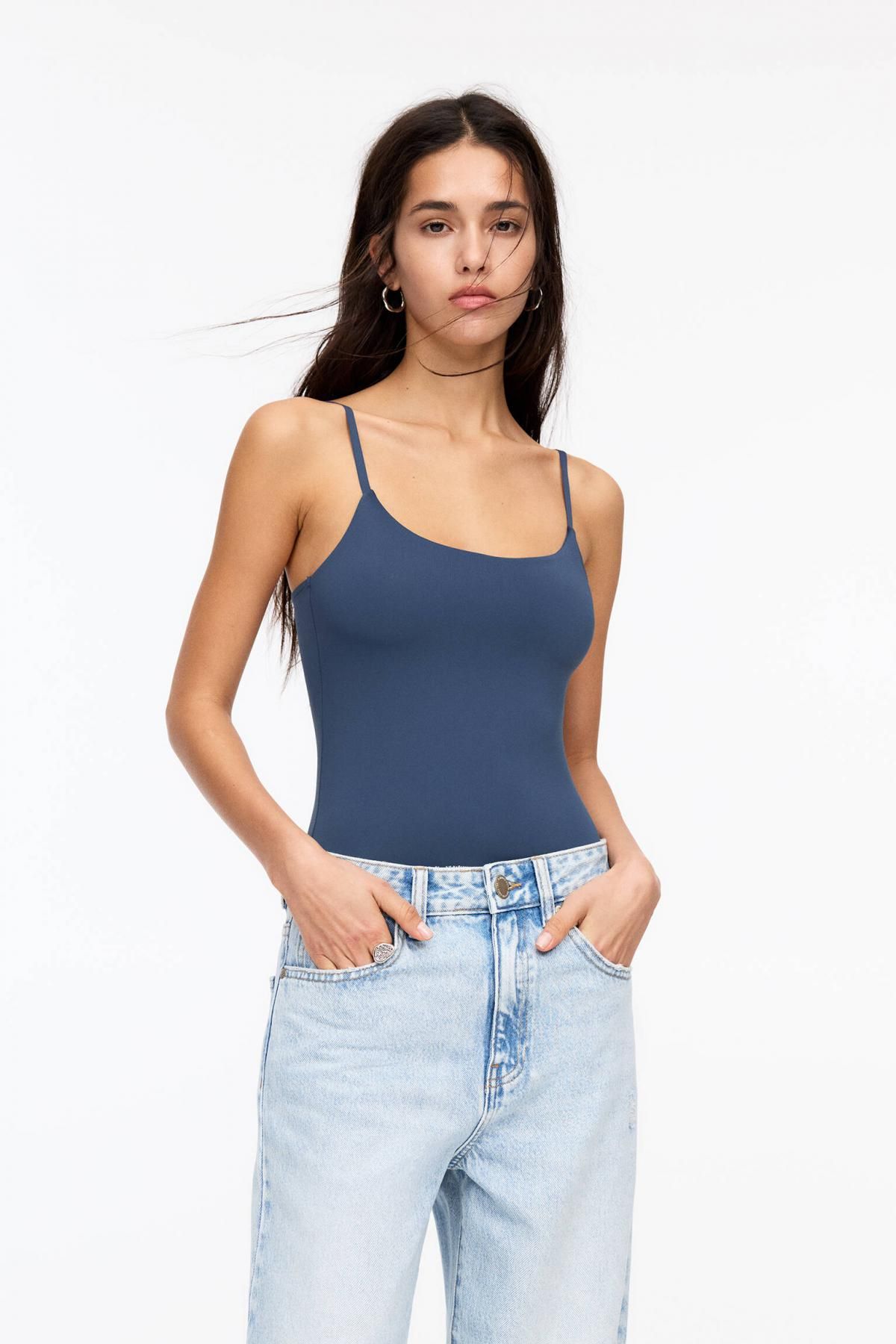 풀앤베어 베이직 스트레치 폴리아미드 스트랩 바디수트 3239/304 NAVY - 상세 이미지 3