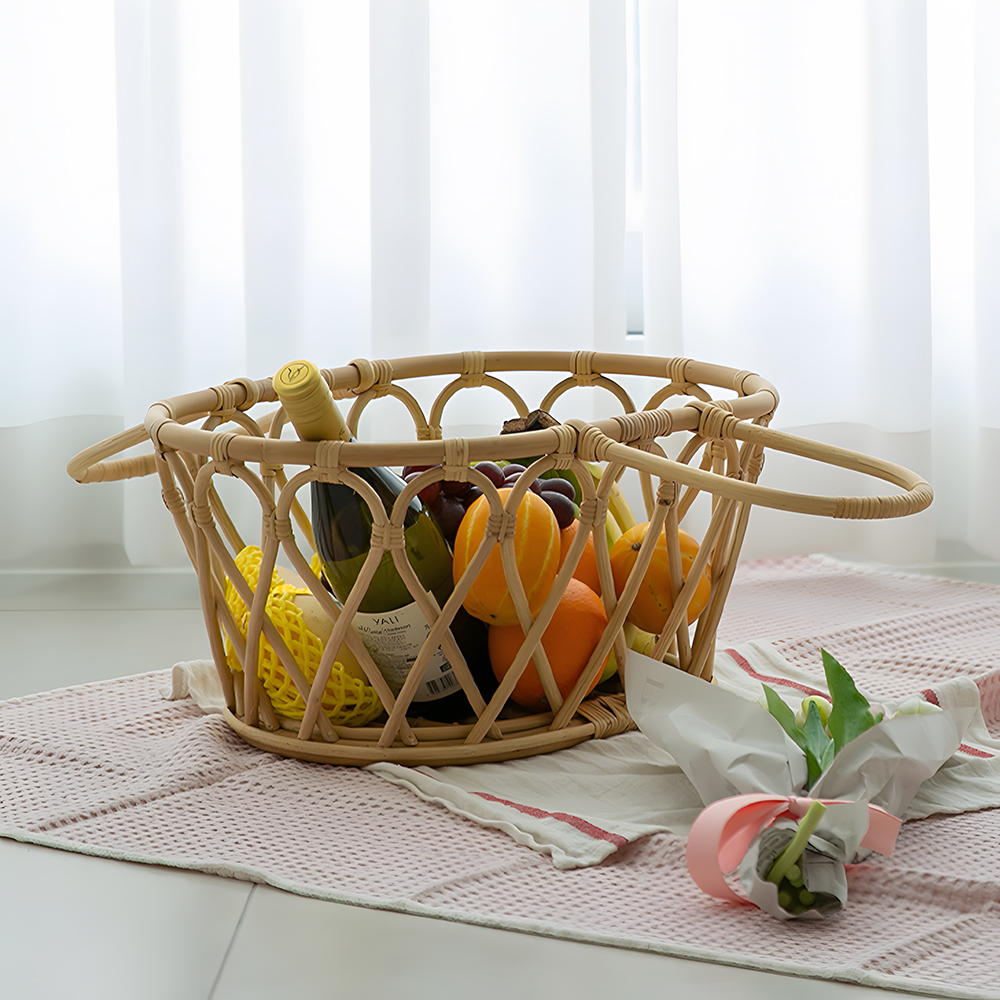 바인 라탄바구니 수납 바스켓 피크닉바구니 장난감 수건 과일 손잡이 대형