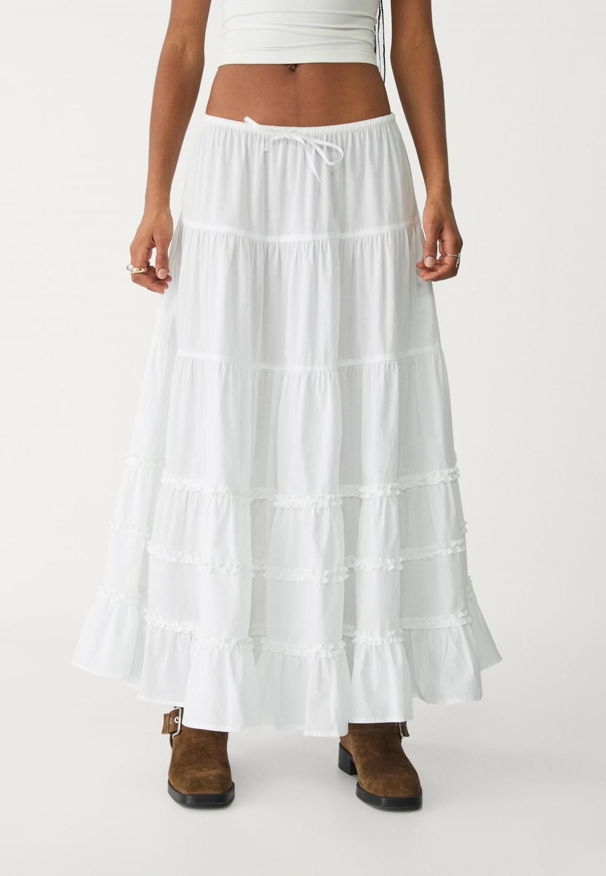 스트라디바리우스 러플 코튼 롱 스커트 7417/490 WHITE - 상세 이미지 2