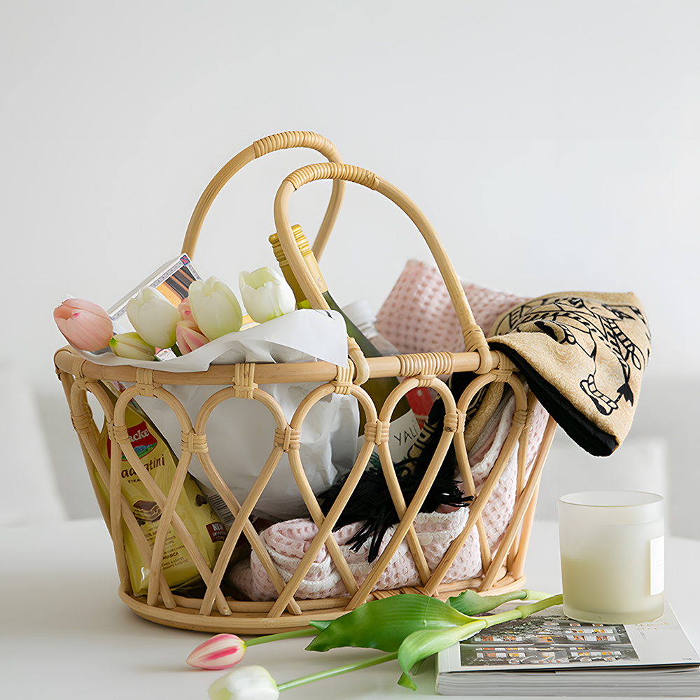 바인 라탄바구니 수납 바스켓 피크닉바구니 장난감 수건 과일 손잡이 대형