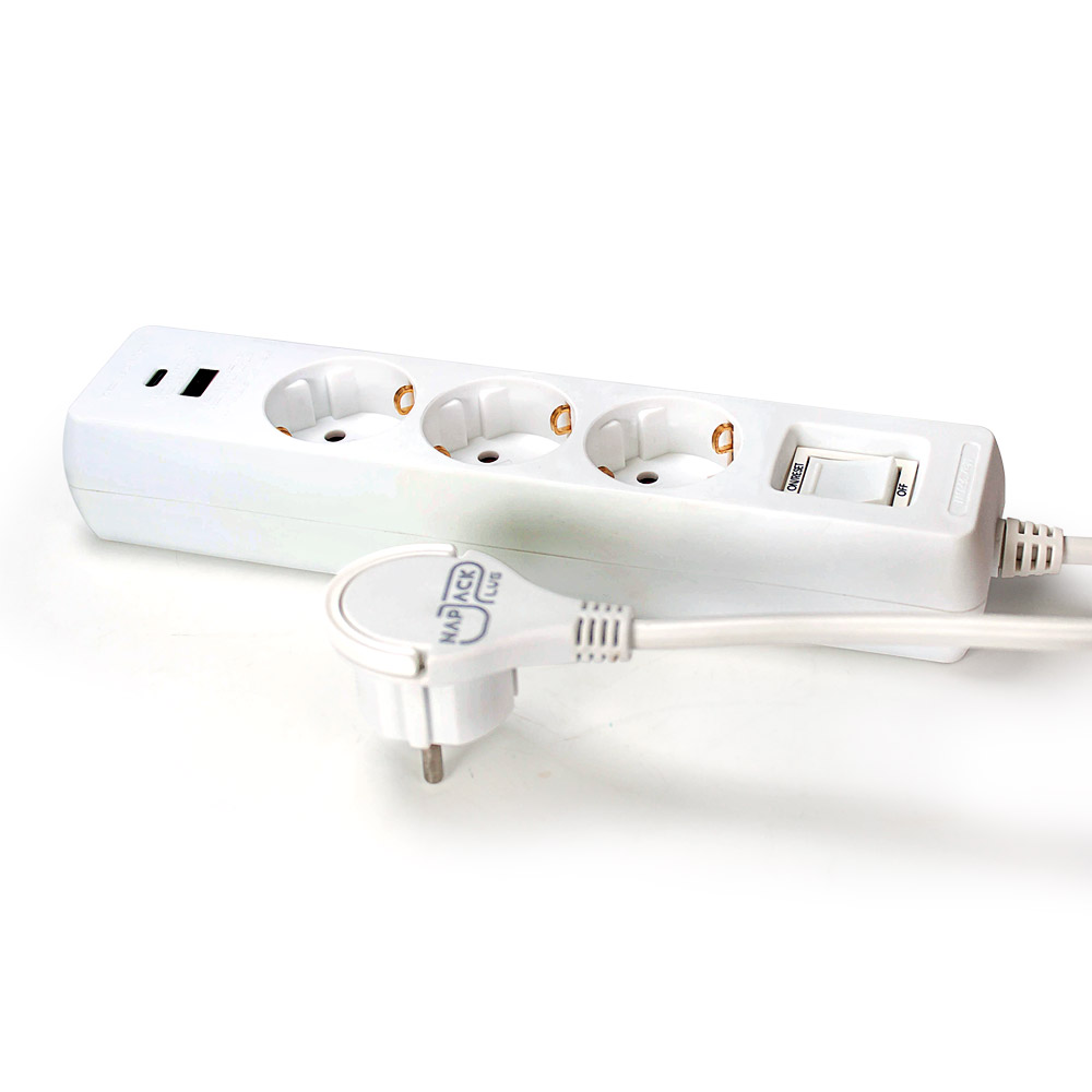 러그박스 3구 멀티탭 USB-C 타입 납작 플러그 안전커버 포함 3m, 화이트, 1개 - 상세 이미지 2