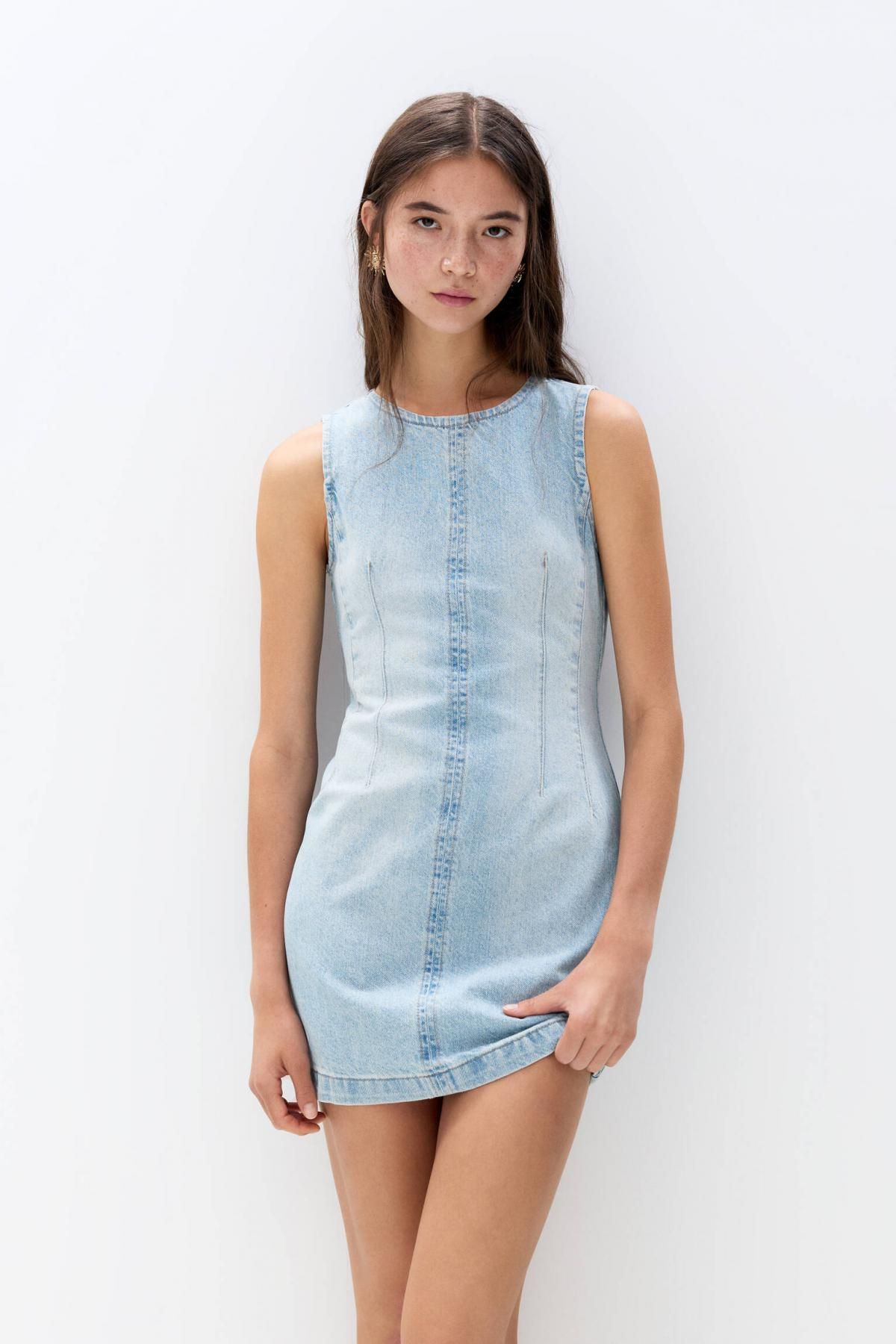 풀앤베어 라이트데님 미니 원피스 민소매 라운드넥 7397/300 MEDIUM BLUE - 상세 이미지 3