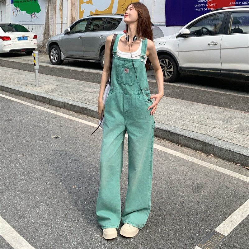 여성 데님 오버롤 멜빵바지 캐주얼 스타일 루즈핏 와이드 청점프수트 빈티지 무드 데일리 패션 아이템 - 메인 이미지