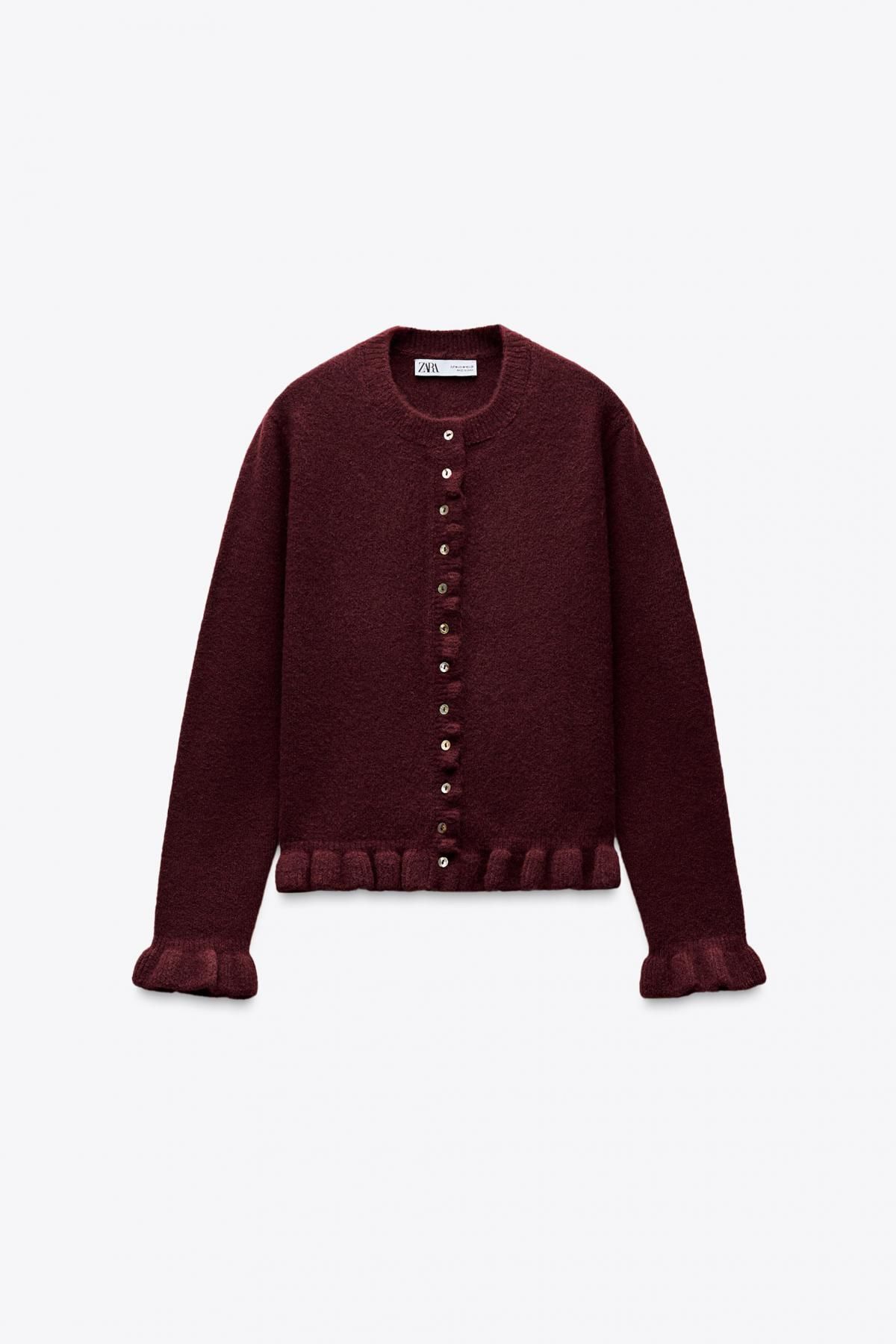 자라 러플 니트 카디건 2756/114 BURGUNDY - 메인 이미지