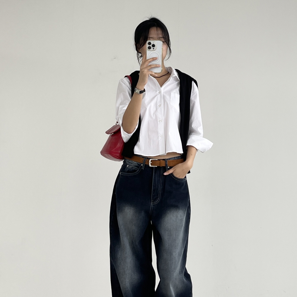 여성와이드청바지 벌룬핏 봄 가을 하이웨스트 진청 워싱 통 데님팬츠 잉크플로우 벌룬데님 - 상세 이미지 4