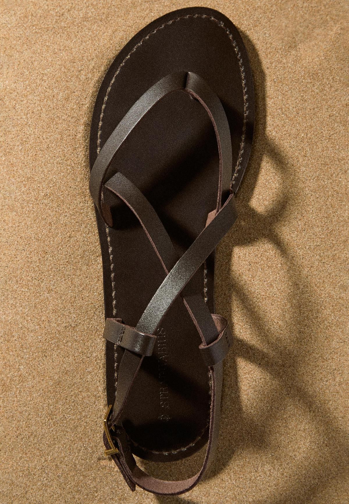 스트라디바리우스 미니멀 레더 스트랩 플랫 샌들 9750/670 BROWN - 상세 이미지 2