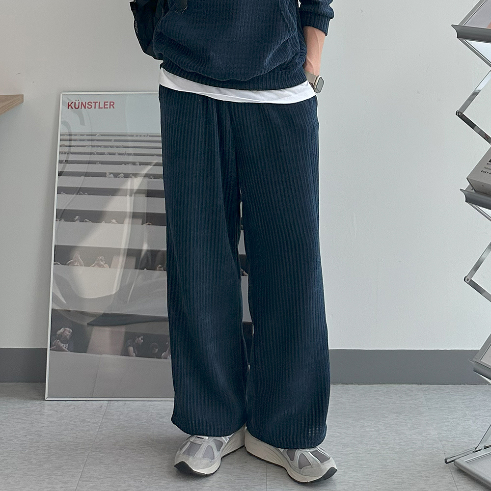 남자 바지 구김없는 밴딩 골지 트레이닝 팬츠 남자 와이드팬츠 - 상세 이미지 4