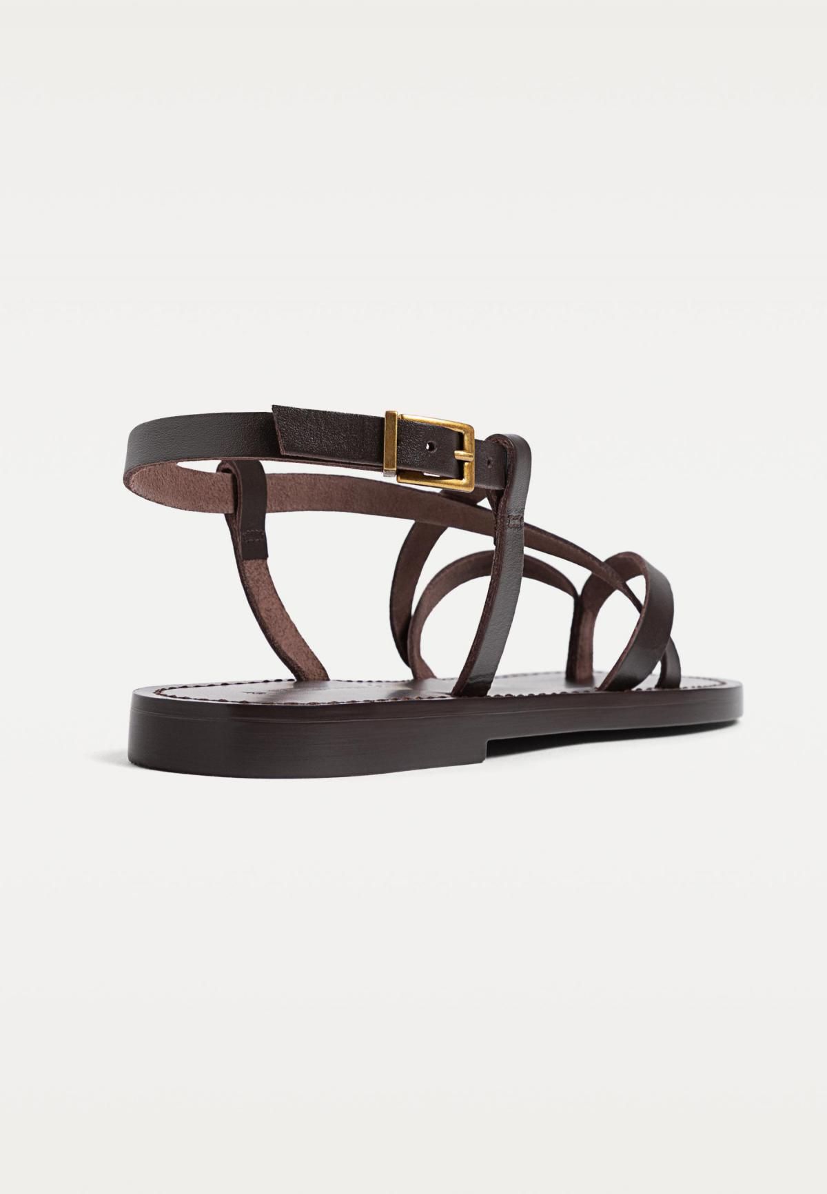 스트라디바리우스 미니멀 레더 스트랩 플랫 샌들 9750/670 BROWN - 상세 이미지 5