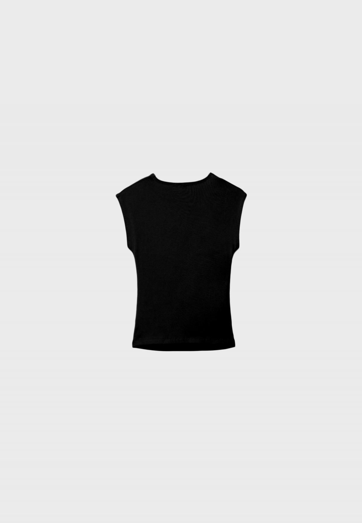스트라디바리우스 슬림핏 셔링 라운드넥 캡소매 티셔츠 2529/701 BLACK - 상세 이미지 2