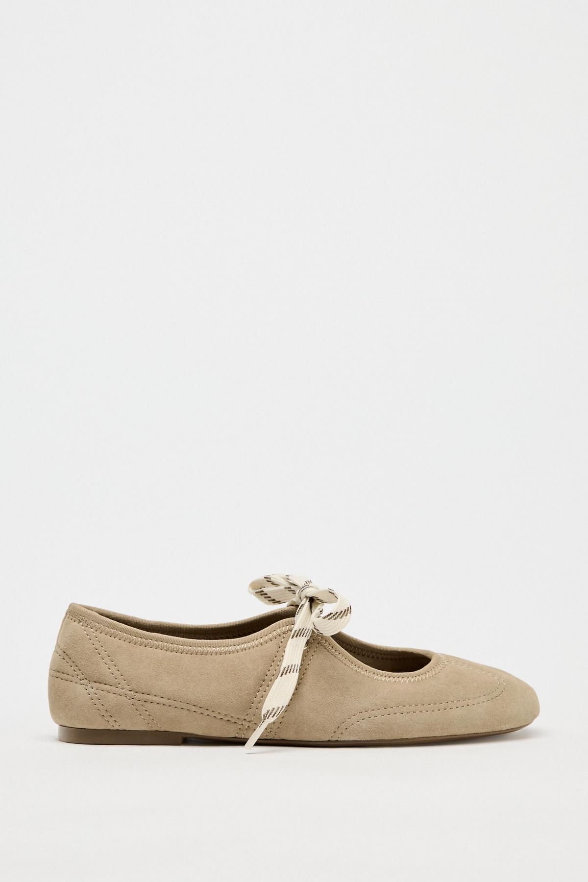 자라 스웨이드 리본 스트랩 발레리나 플랫 2539/510 SAND BROWN - 메인 이미지