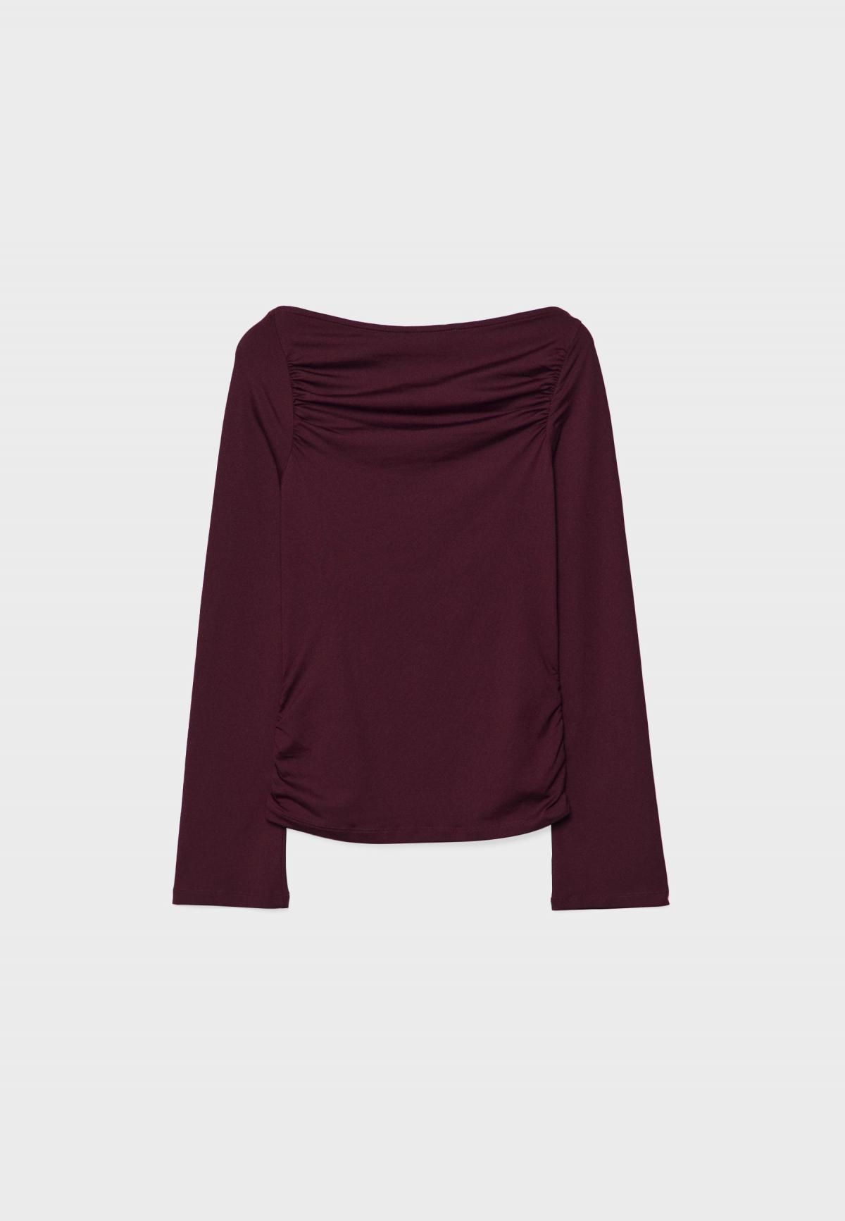 스트라디바리우스 슬림핏 보트넥 셔링 긴팔 티셔츠 8152/140 BURGUNDY - 상세 이미지 2