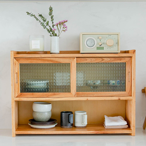 틈새수납장 원목 미니 모듈 슬라이딩 내추럴 선반