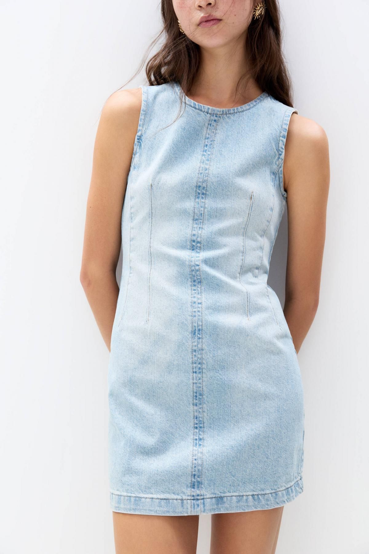 풀앤베어 라이트데님 미니 원피스 민소매 라운드넥 7397/300 MEDIUM BLUE - 상세 이미지 5
