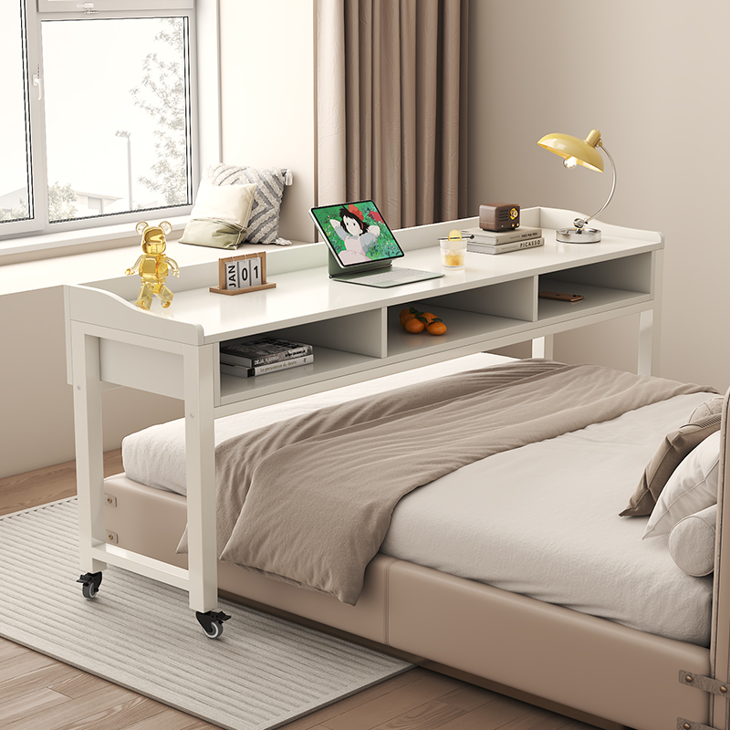 침대테이블 침대책상 서랍형 이동식 노트북 책상 침실 침대끝 긴 테이블 화이트 프레임+화이트 140x40x85cm