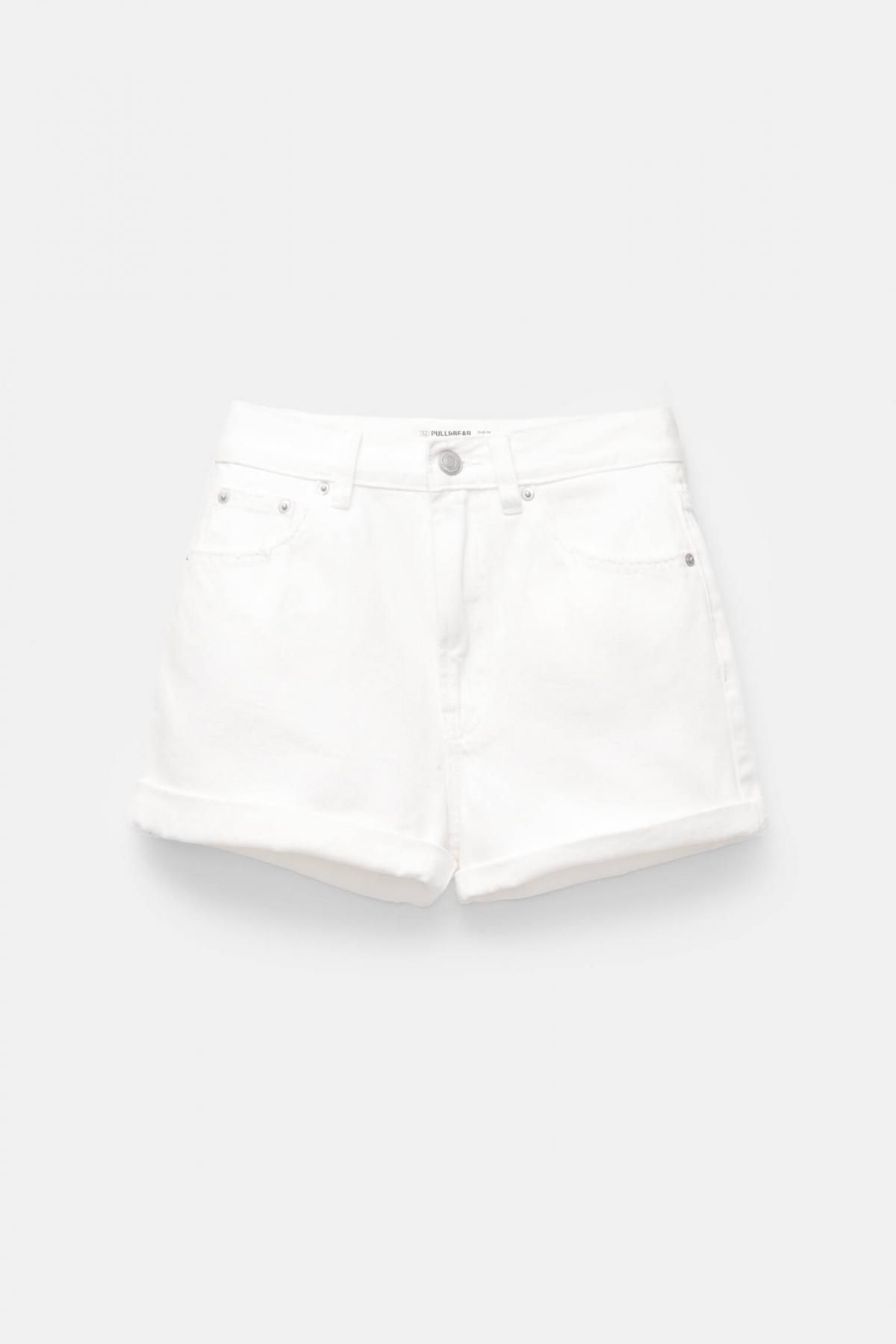 풀앤베어 화이트 데님 턴업 맘핏 숏팬츠 3697/302 WHITE - 상품 이미지