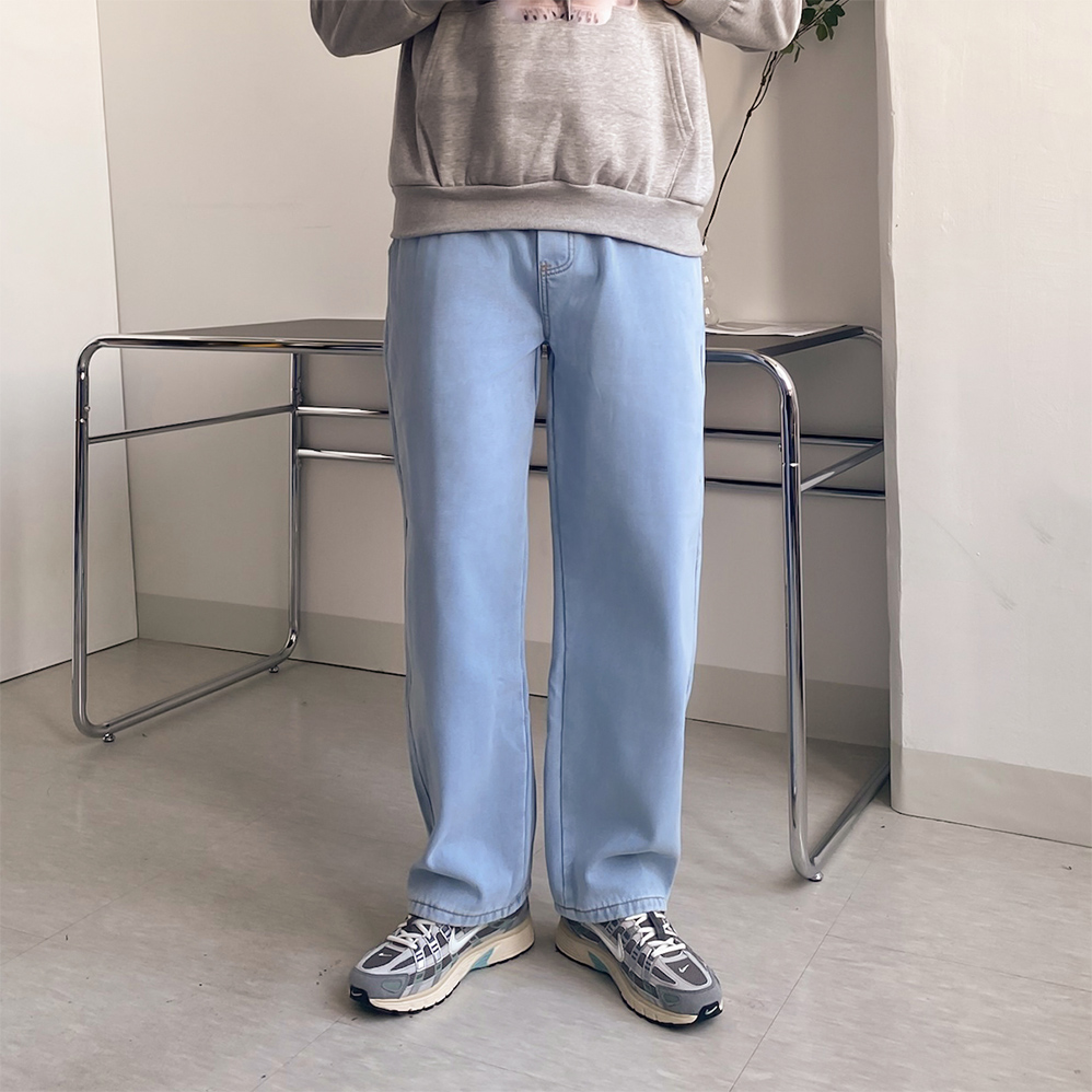 핫템 융털 밴딩 와이드 청바지 4color 겨울 통넓은 블랙 흑청 연청 진청 이미지 7