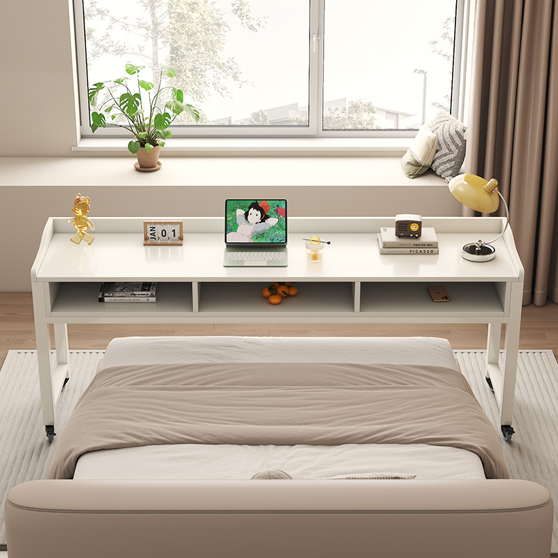 침대테이블 침대책상 서랍형 이동식 노트북 책상 침실 침대끝 긴 테이블 화이트 프레임+화이트 140x40x85cm