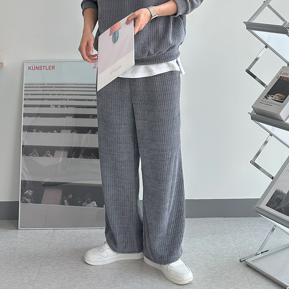 남자 바지 구김없는 밴딩 골지 트레이닝 팬츠 남자 와이드팬츠 - 상세 이미지 3