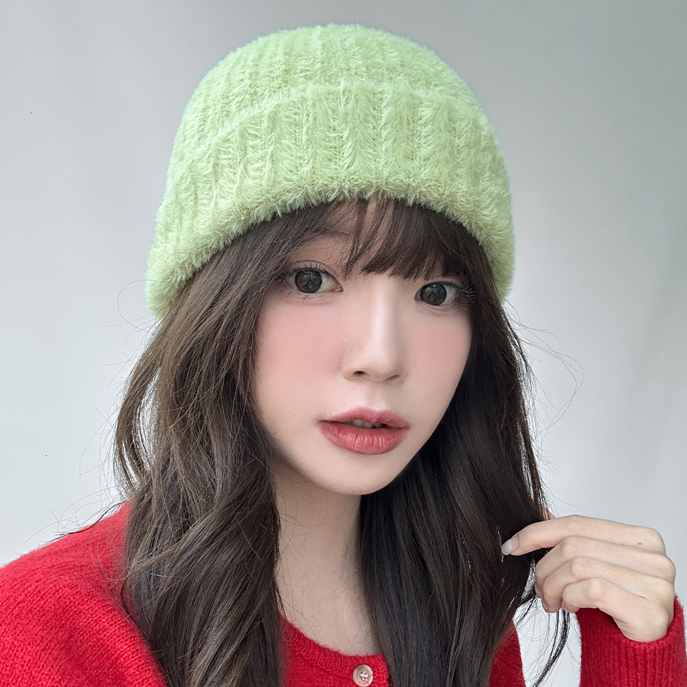 밍크털 니트 비니 골지모자 털모자 방한 보온 퍼 비니 이미지 6