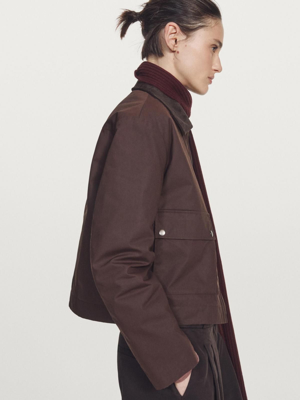 마시모두띠 테크니컬 코듀로이 카라 크롭 재킷 6729/721 BURGUNDY - 상세 이미지 5