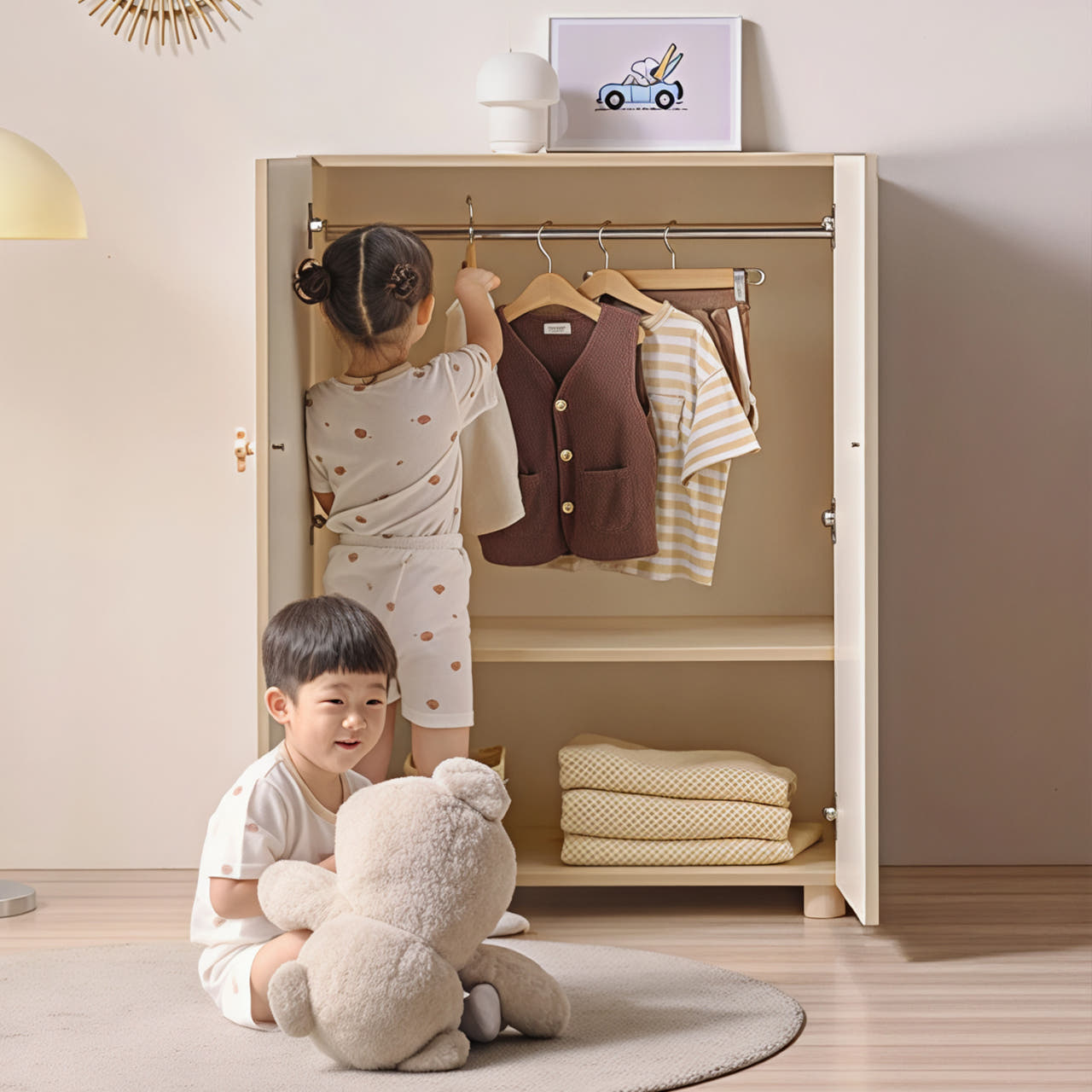 아기 옷장 행거 유아장 아기방 옷장 여아 베이비장 800x500x1050, 아이보리