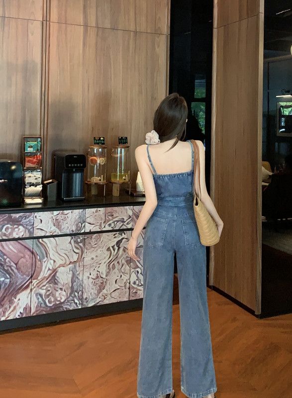 여성 데님점프수트 여름용 캐주얼 멜빵 스타일 시원한 착용감 편안한 외출 및 휴양지 활용 가능 트렌디한 디자인 - 상세 이미지 4