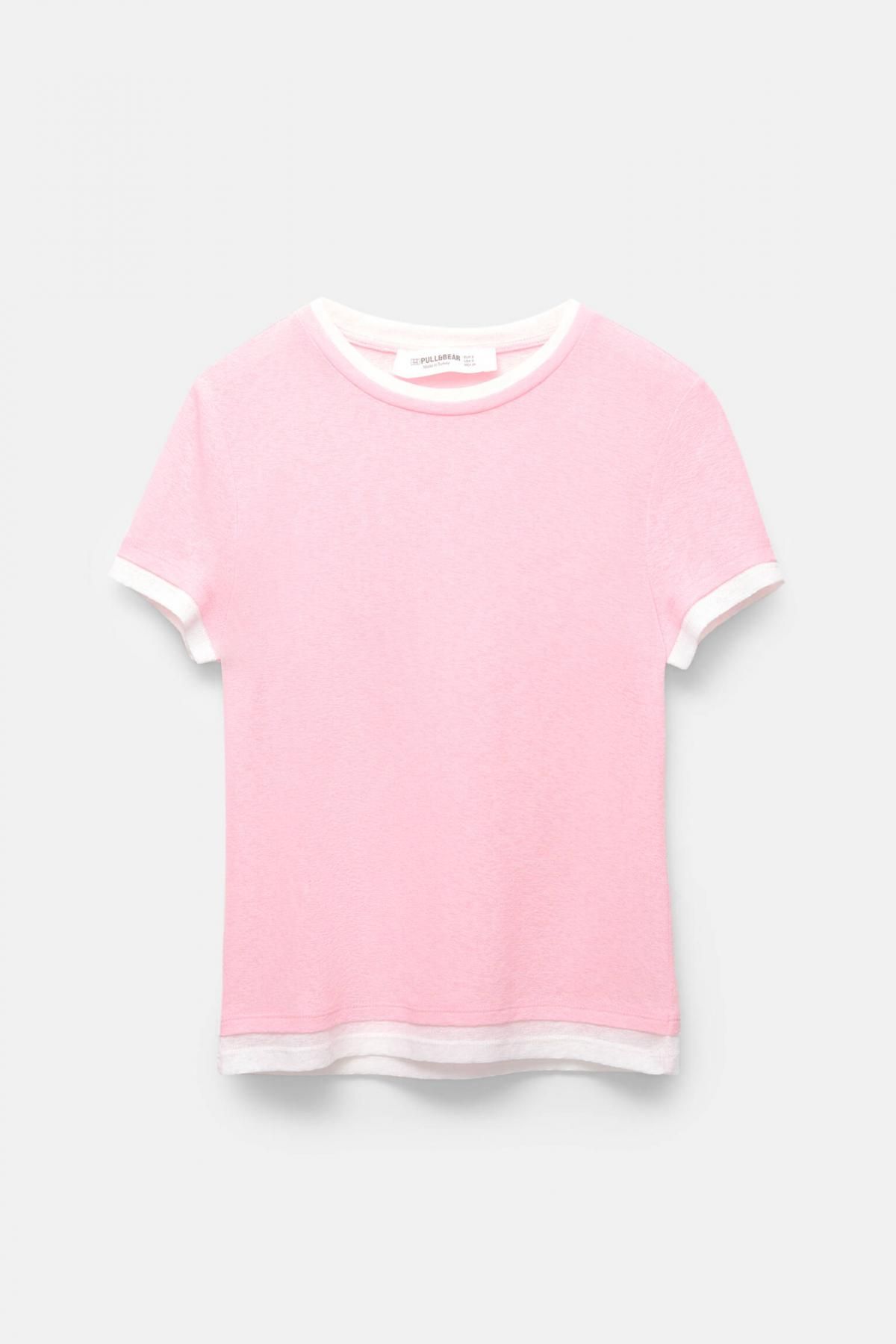풀앤베어 투톤 라운드넥 반팔 티셔츠 7150/424 PINK - 상품 이미지