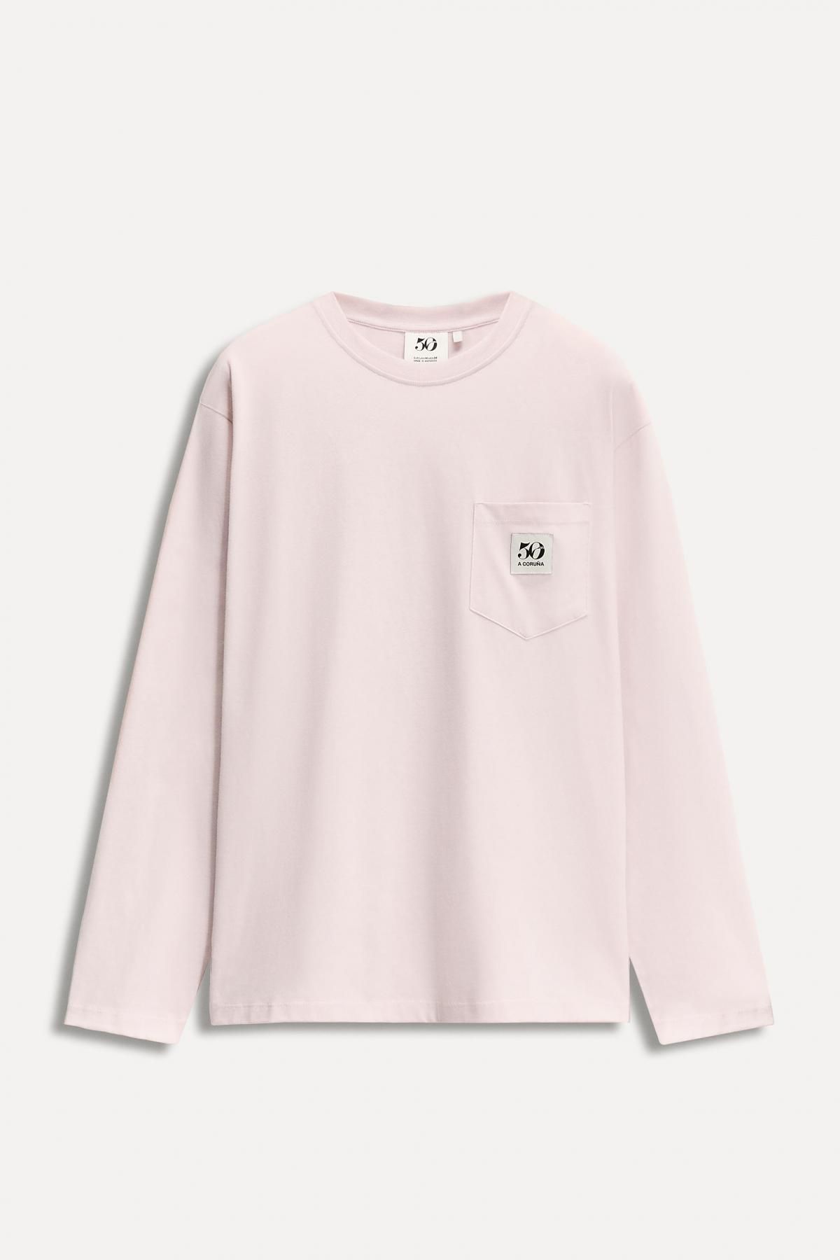 자라 라이트핑크 50주년 패치 포켓 코튼 긴팔 티셔츠 0085/012 PASTEL PINK - 메인 이미지
