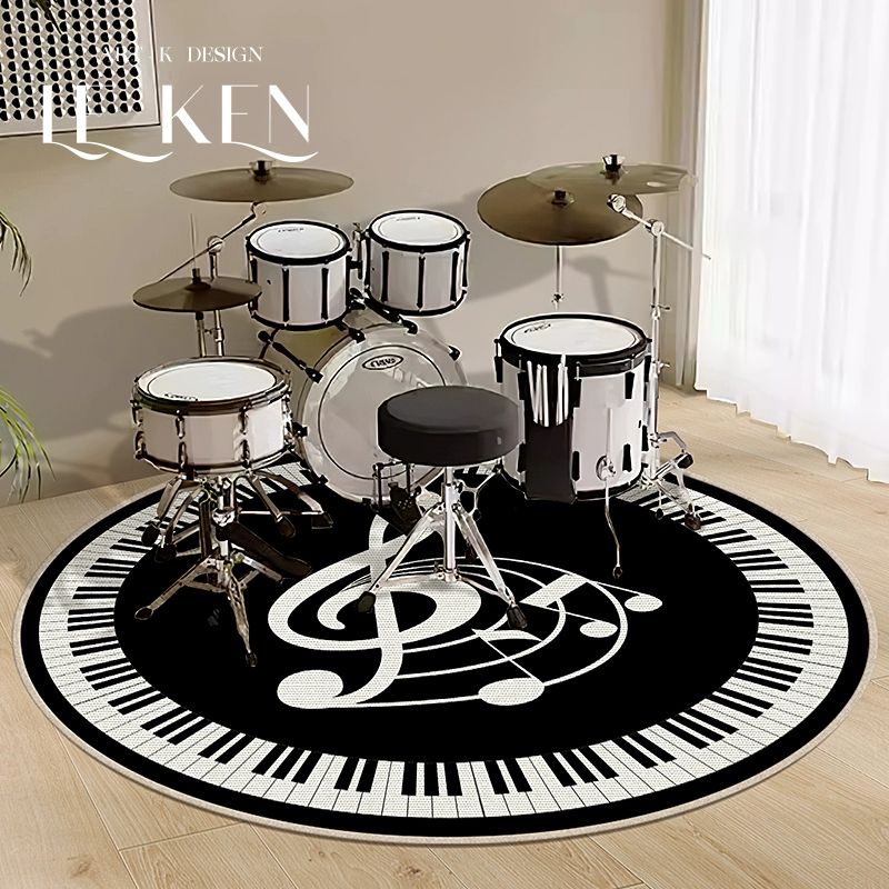 드럼 피아노 전용 방음 러그 매트 음악학원 연습실 카페트 미끄럼방지 원형 소음방지 다이내믹 체크 100cm