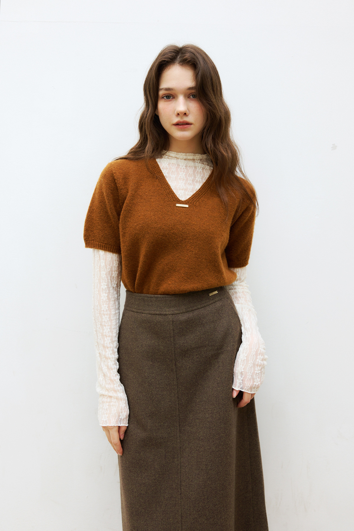 소프트 울 미디 A라인 스커트 (BROWN, 2 SIZE) - 상세 이미지 3