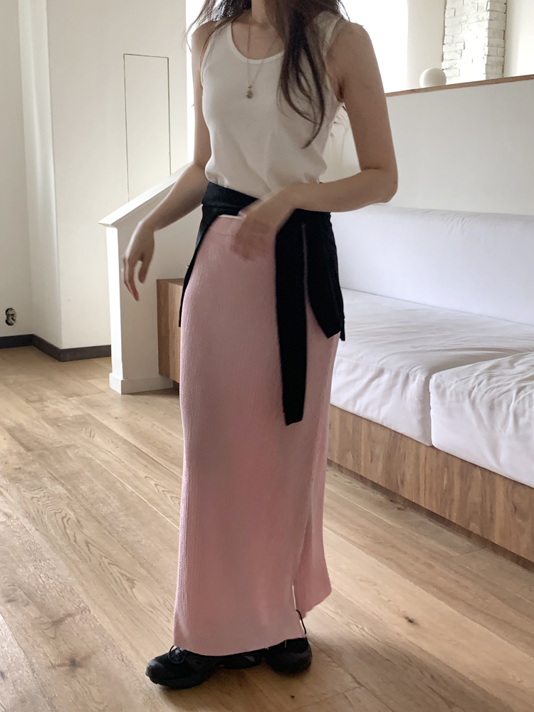 쫀쫀 스판 하이웨스트 맥시 플리츠 스커트 옆트임 주름 밴딩 가을치마 A라인 H라인 롱스커트 - 상세 이미지 5