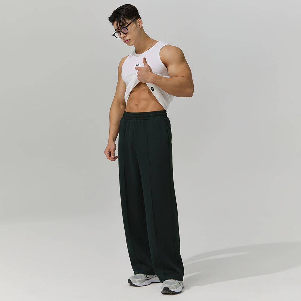 블랙몬스터핏 남자 트레이닝바지 코튼매쉬 와이드핏 긴바지 핀턱 스웨트 팬츠 - 상세 이미지 3