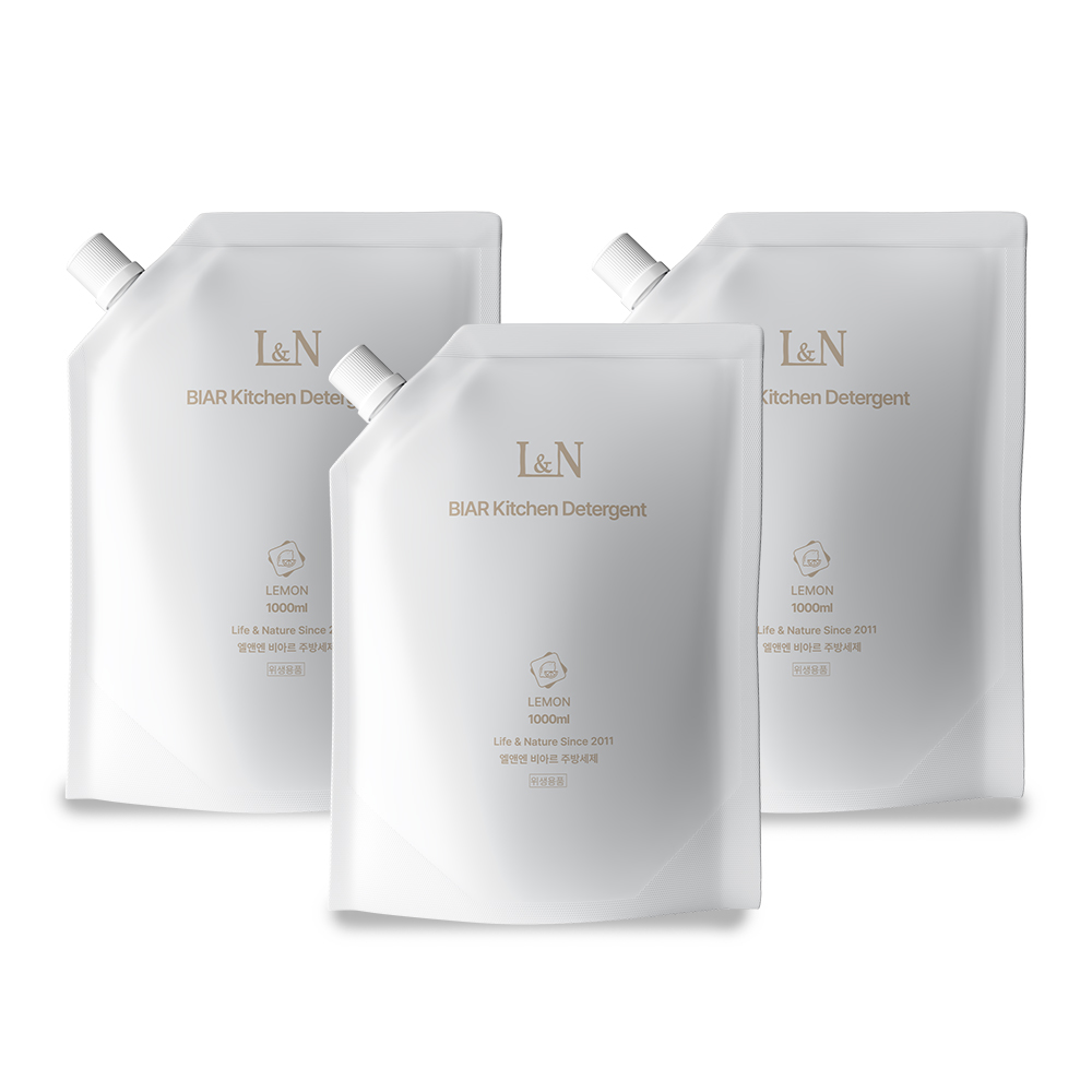 L&N 비아르 주방세제 리필 1L, 레몬향, 3개