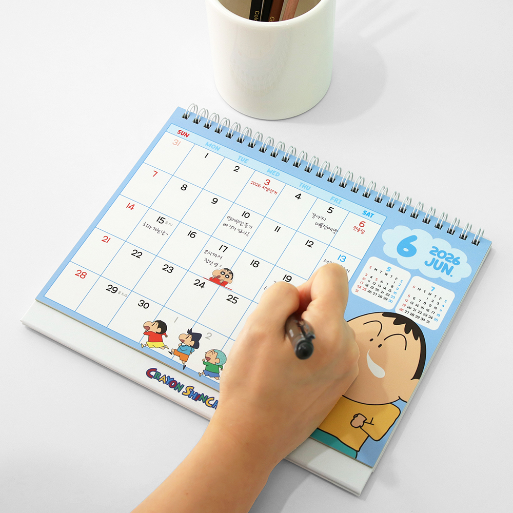 2026년 짱구 데스크 캘린더 탁상용 달력 캐릭터 굿즈 레드 가로형 상세 이미지 5
