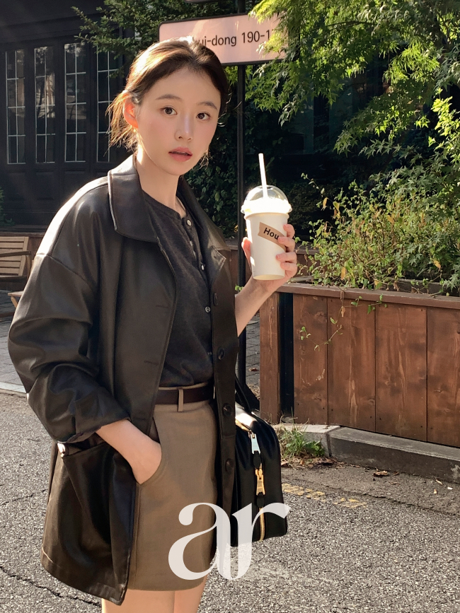 루즈핏 하프 레더 가죽 자켓 jk3015 - 상세 이미지 2