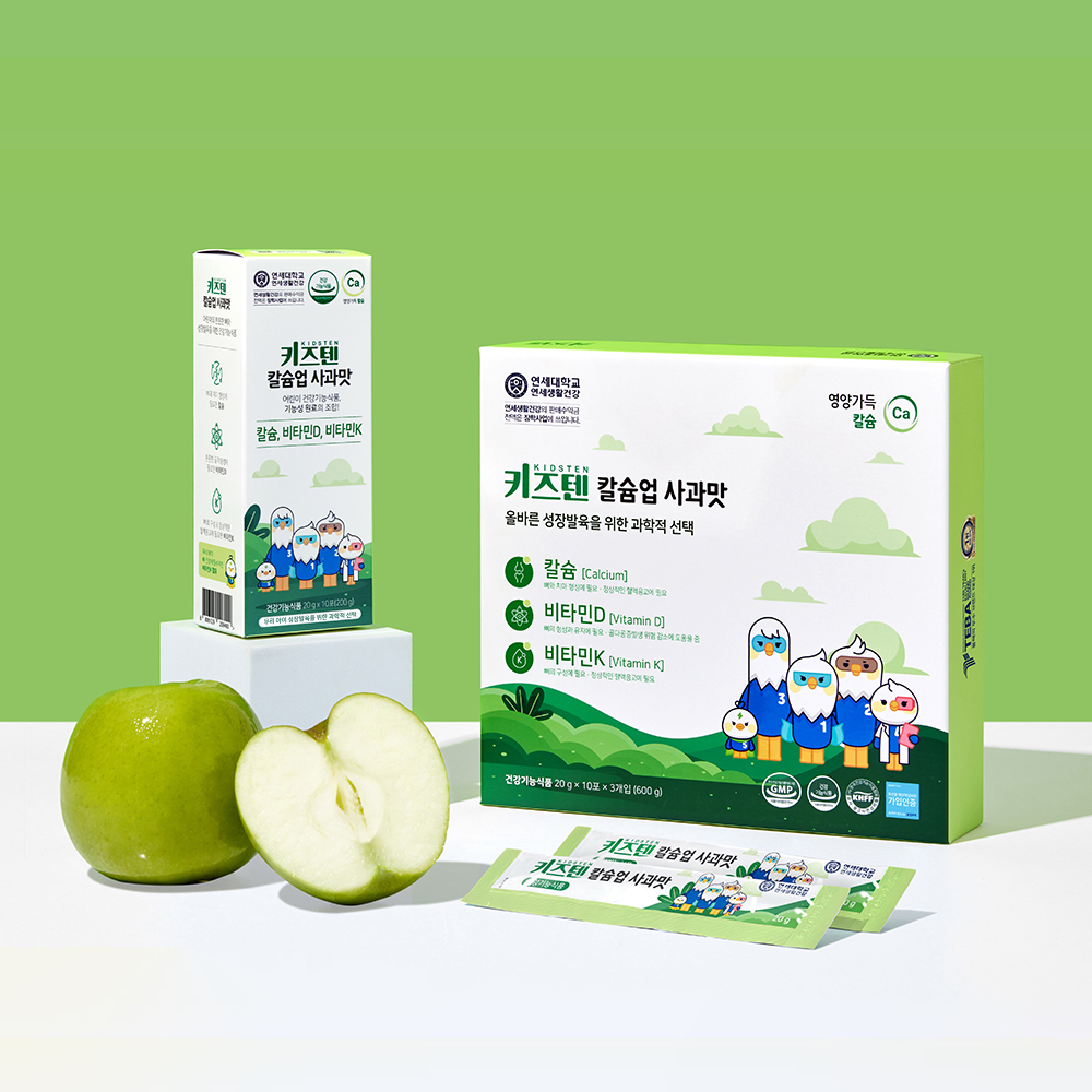연세 키즈텐 칼슘업 사과맛 칼슘 성장기 어린이 영양제 비타민D 젤리 30포, 4개 - 상세 이미지 4