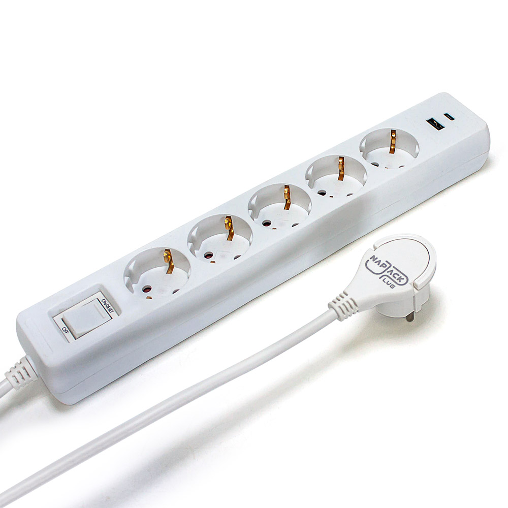 러그박스 5구 멀티탭 USB-C 타입 납작 플러그 안전커버 포함 1.5m, 화이트, 1개 - 상세 이미지 2