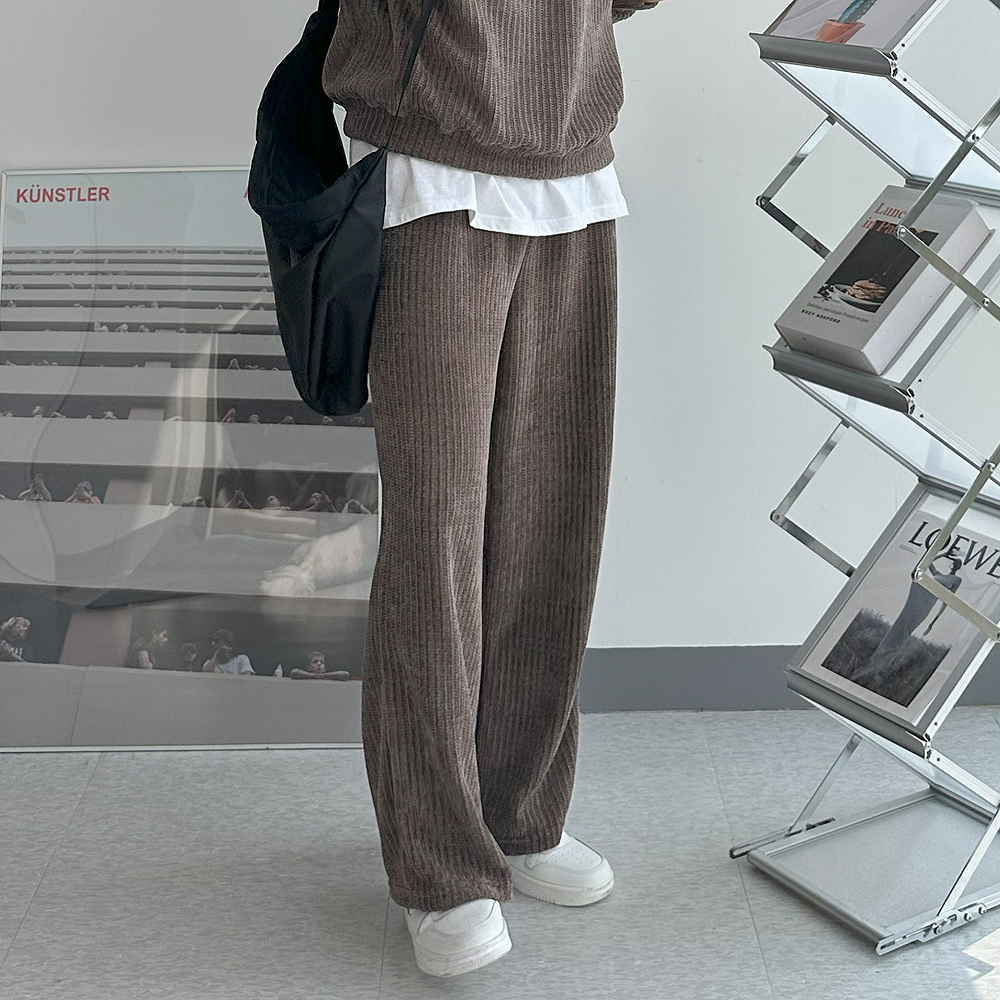 남자 바지 구김없는 밴딩 골지 트레이닝 팬츠 남자 와이드팬츠 - 상품 이미지