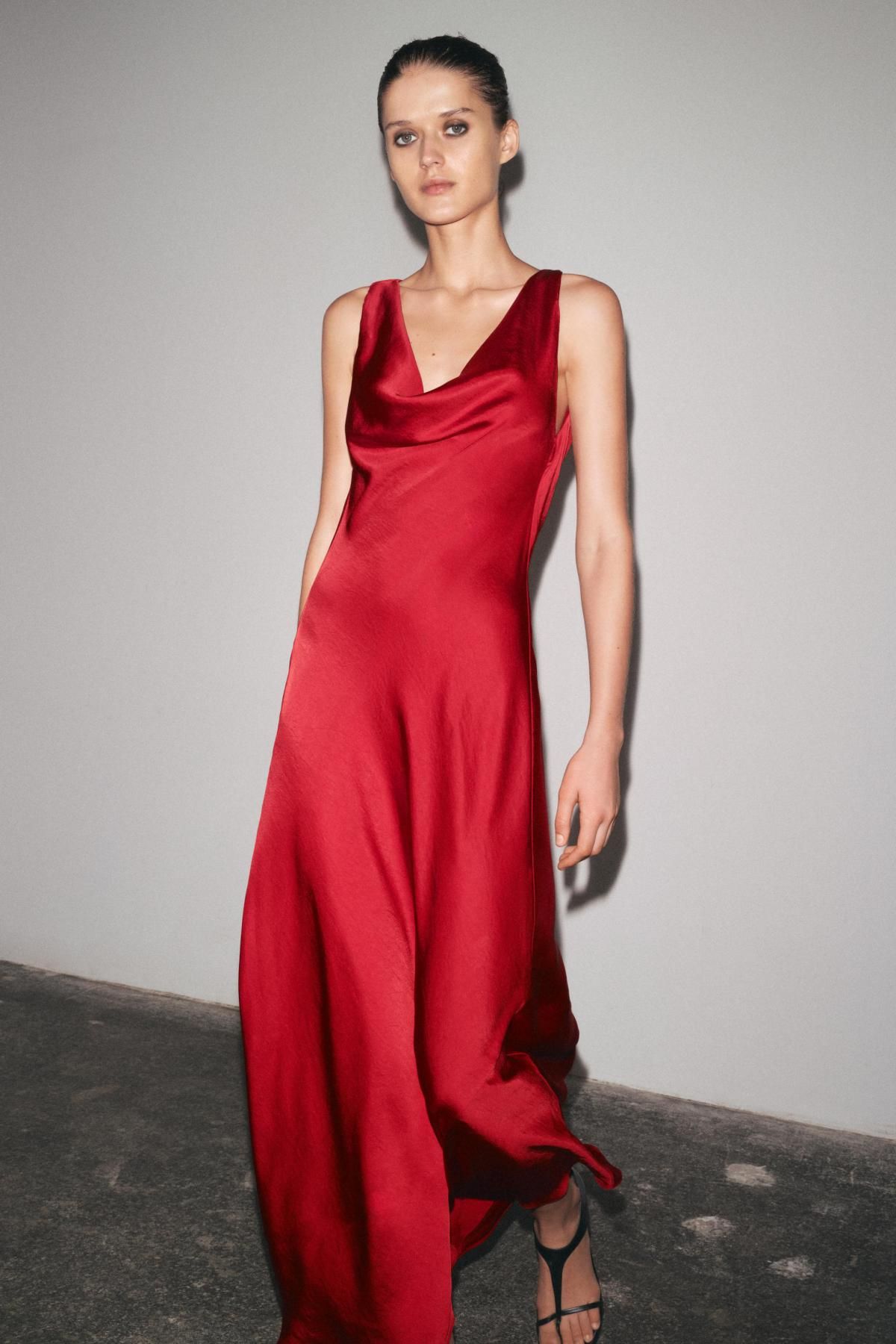 자라 롱 새틴 원피스 2590/987 RED - 상세 이미지 2