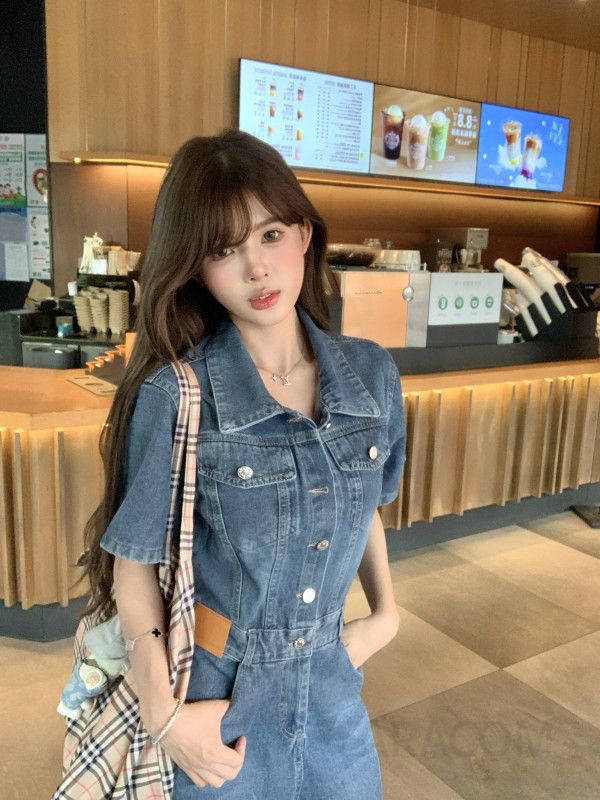 여성 데님 와이드 점프수트 여름용 루즈핏 빈티지 스타일 캐주얼 멜빵바지 편안한 착용감 디자인 - 상세 이미지 5