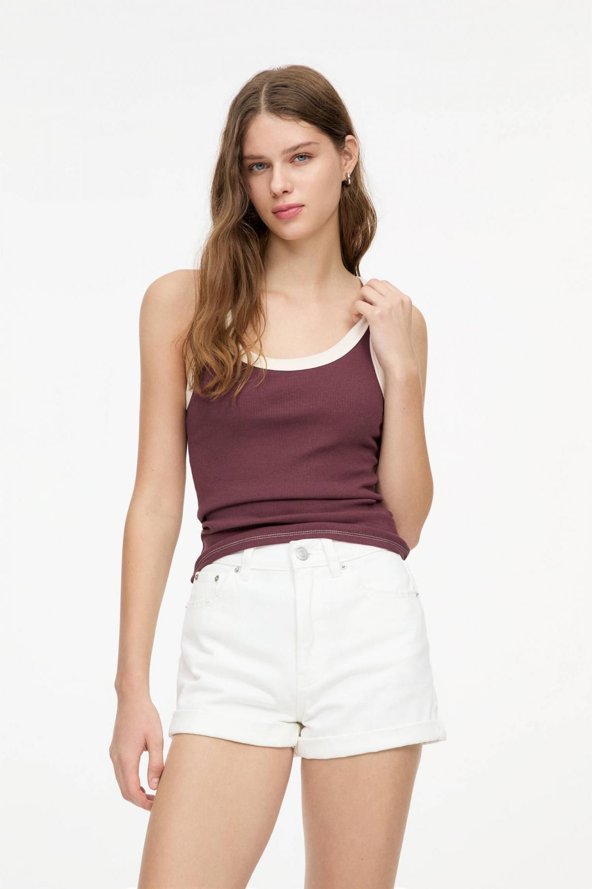 풀앤베어 화이트 데님 턴업 맘핏 숏팬츠 3697/302 WHITE - 상세 이미지 3