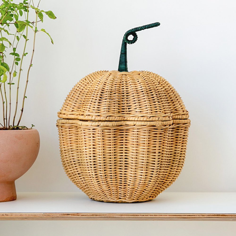 펌킨 라탄수납함 과일모양 미니 커피보관함 티박스 다용도 소품함 정리함